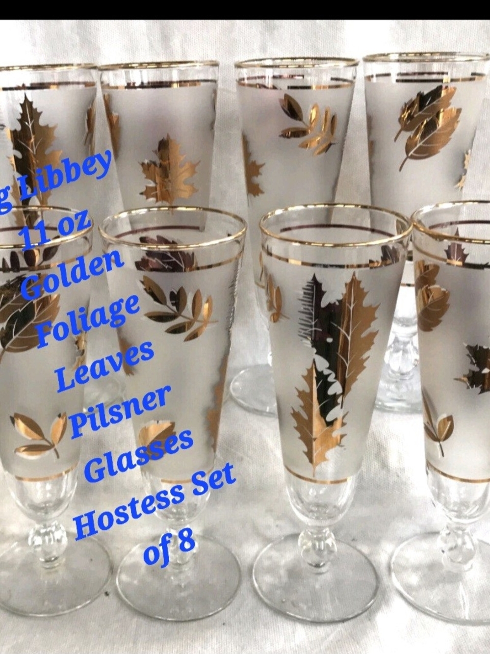 Libbey Frosted Glass Pilsners with Gold Leaf Accents